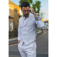 TP-11 - Traje de verano para hombre, chaleco y pantalón de lino, formal, gris claro, para bodas.