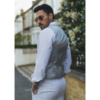 TP-11 - Traje de verano para hombre, chaleco y pantalón de lino, formal, gris claro, para bodas.