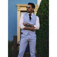 TP-12 - Traje de verano para hombre, chaleco y pantalón de lino, formal, azul marino, para bodas.