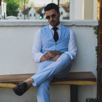 TP-12 - Traje de verano para hombre, chaleco y pantalón de lino, formal, azul marino, para bodas.