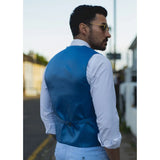 TP-12 - Traje de verano para hombre, chaleco y pantalón de lino, formal, azul marino, para bodas.