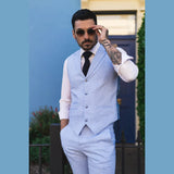 TP-13 - Traje de verano para hombre, chaleco y pantalón de lino, formal, azul claro, para bodas.