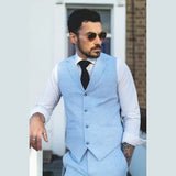 TP-13 - Traje de verano para hombre, chaleco y pantalón de lino, formal, azul claro, para bodas.