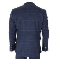 TP-32 - Traje de tres piezas de tweed de mezcla de lana azul marino estilo Gatsby para hombre