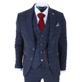 TP-32 - Traje de tres piezas de tweed de mezcla de lana azul marino estilo Gatsby para hombre
