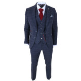 TP-32 - Traje de tres piezas de tweed de mezcla de lana azul marino estilo Gatsby para hombre