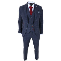 TP-32 - Traje de tres piezas de tweed de mezcla de lana azul marino estilo Gatsby para hombre