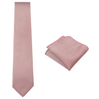 Corbata y pañuelo de bolsillo para hombre, pañuelo de cuello, satén de seda, rosa claro empolvado, melocotón.