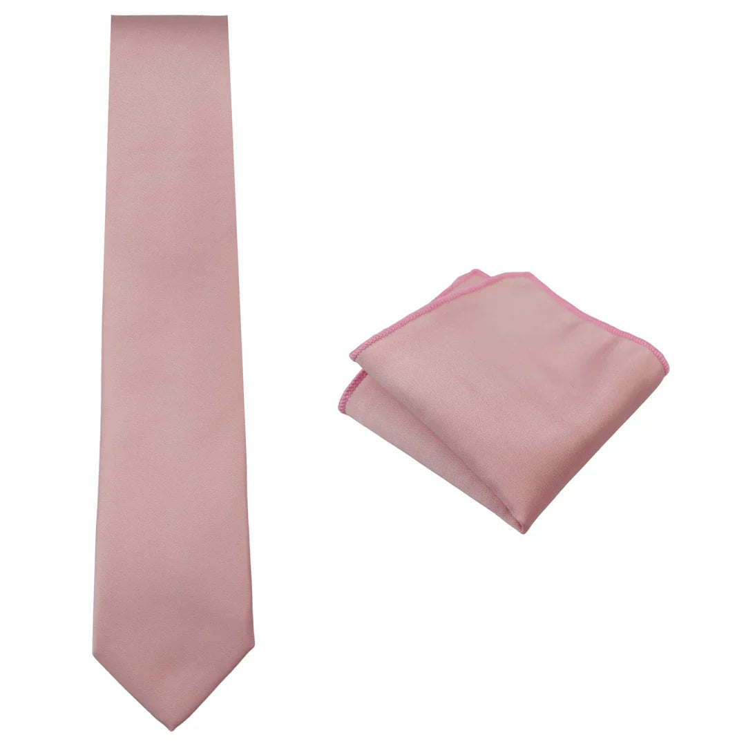 Corbata y pañuelo de bolsillo para hombre, pañuelo de cuello, satén de seda, rosa claro empolvado, melocotón.
