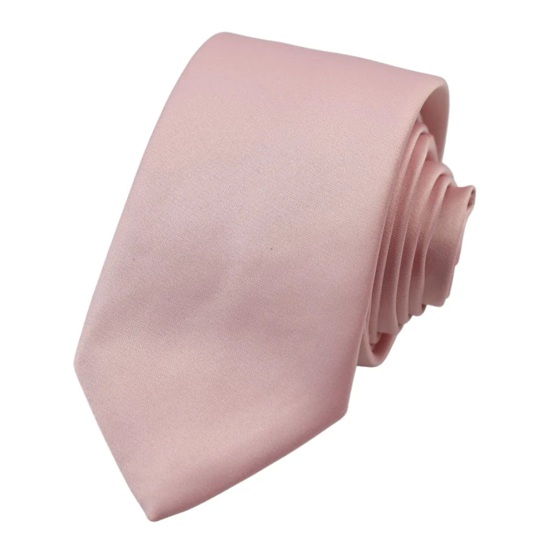 Corbata y pañuelo de bolsillo para hombre, pañuelo de cuello, satén de seda, rosa claro empolvado, melocotón.