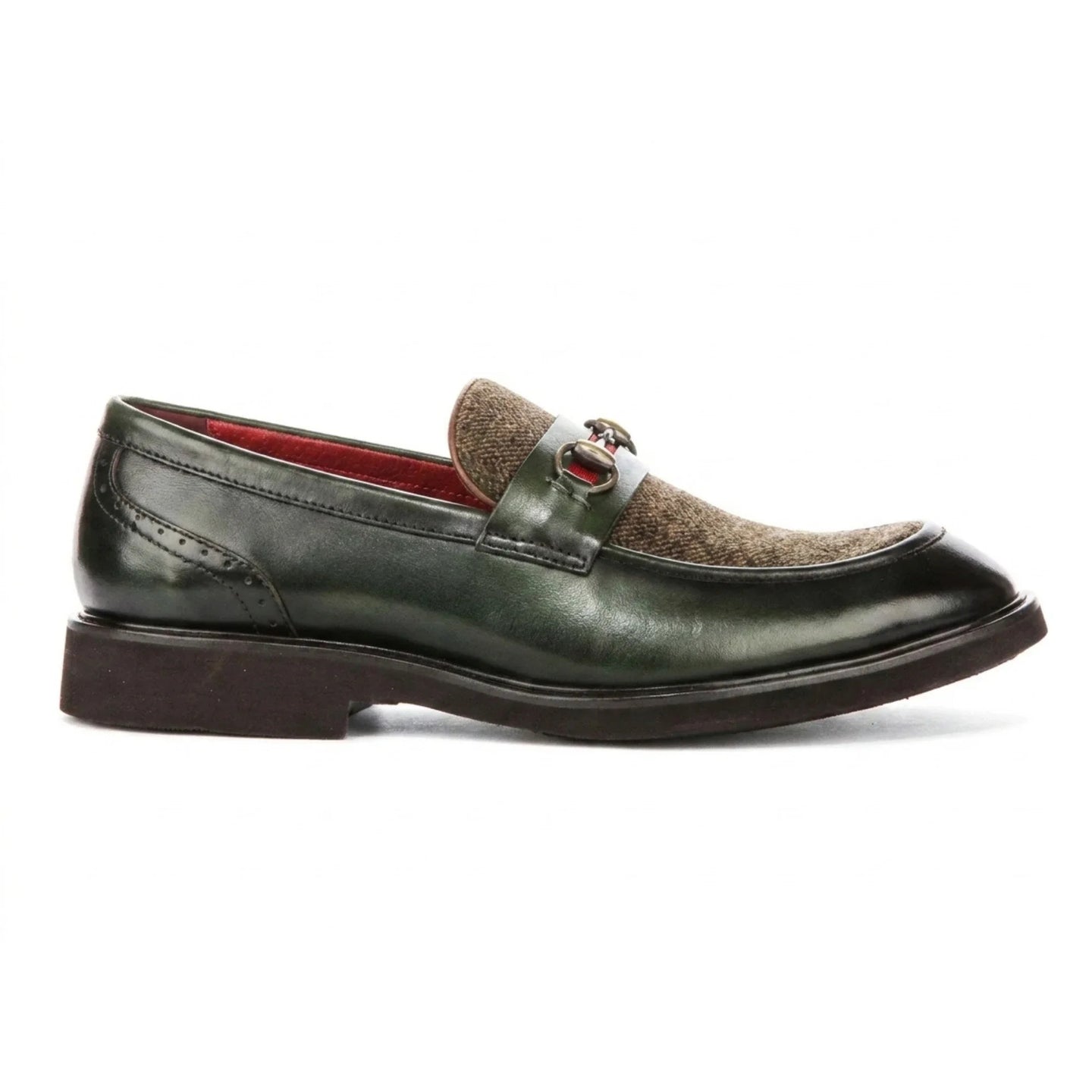Tristian - Mocasines de tweed con espiga de piel verde para hombre