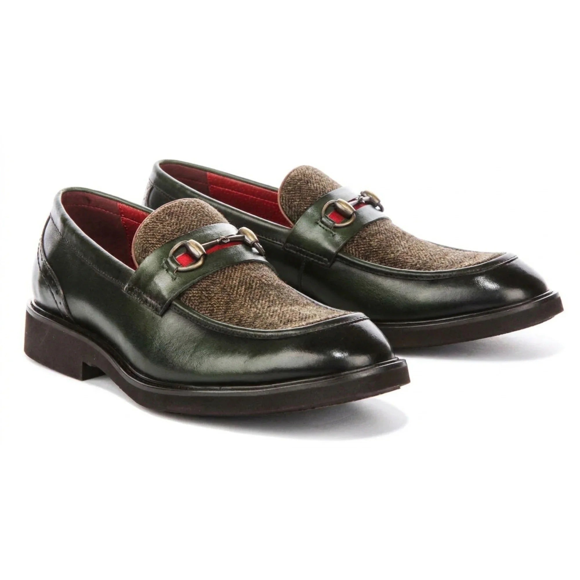 Tristian - Mocasines de tweed con espiga de piel verde para hombre