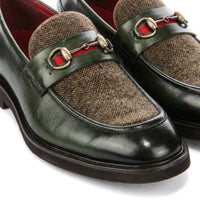 Tristian - Mocasines de tweed con espiga de piel verde para hombre