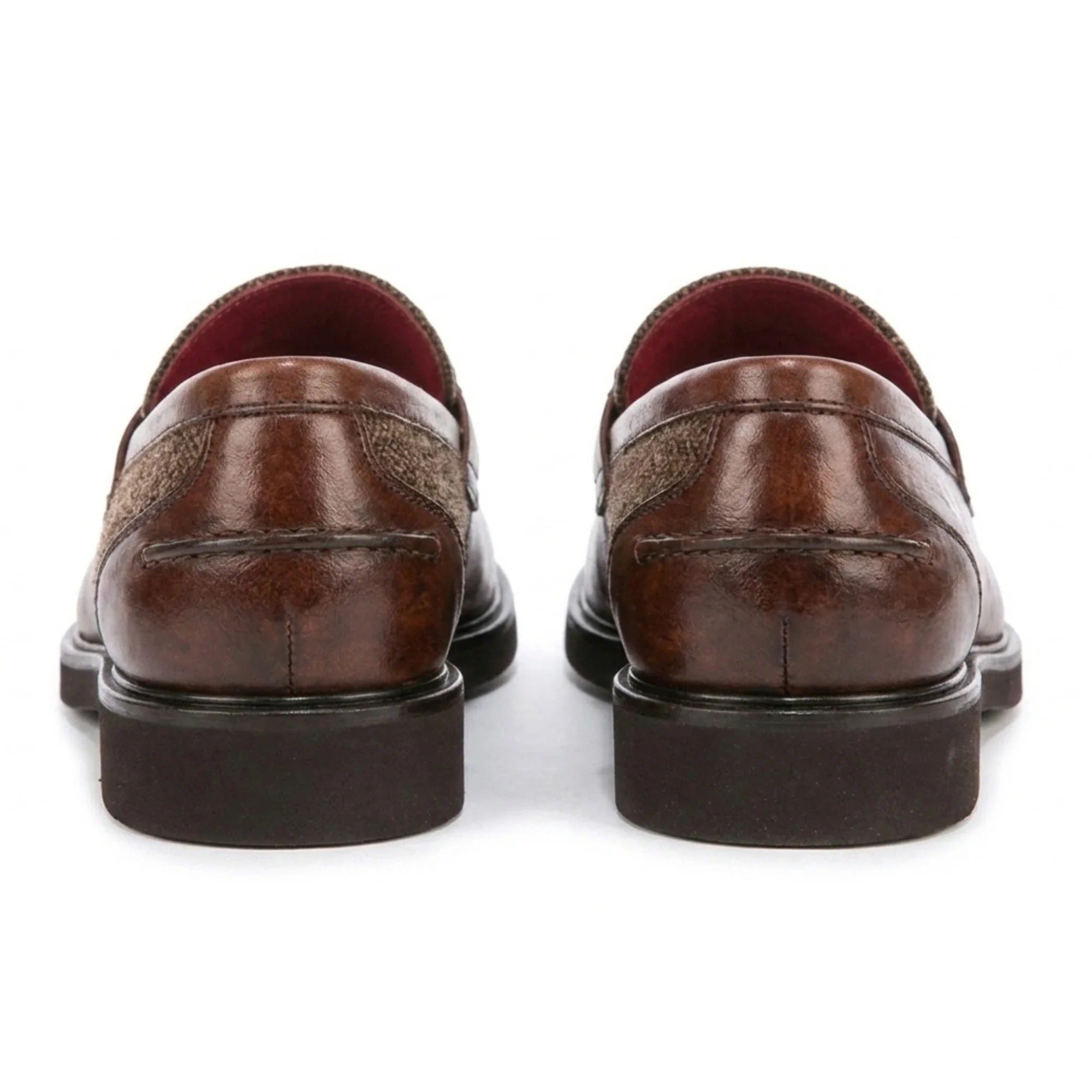 Tristian - Mocasines de tweed con espiga en piel color camel para hombre