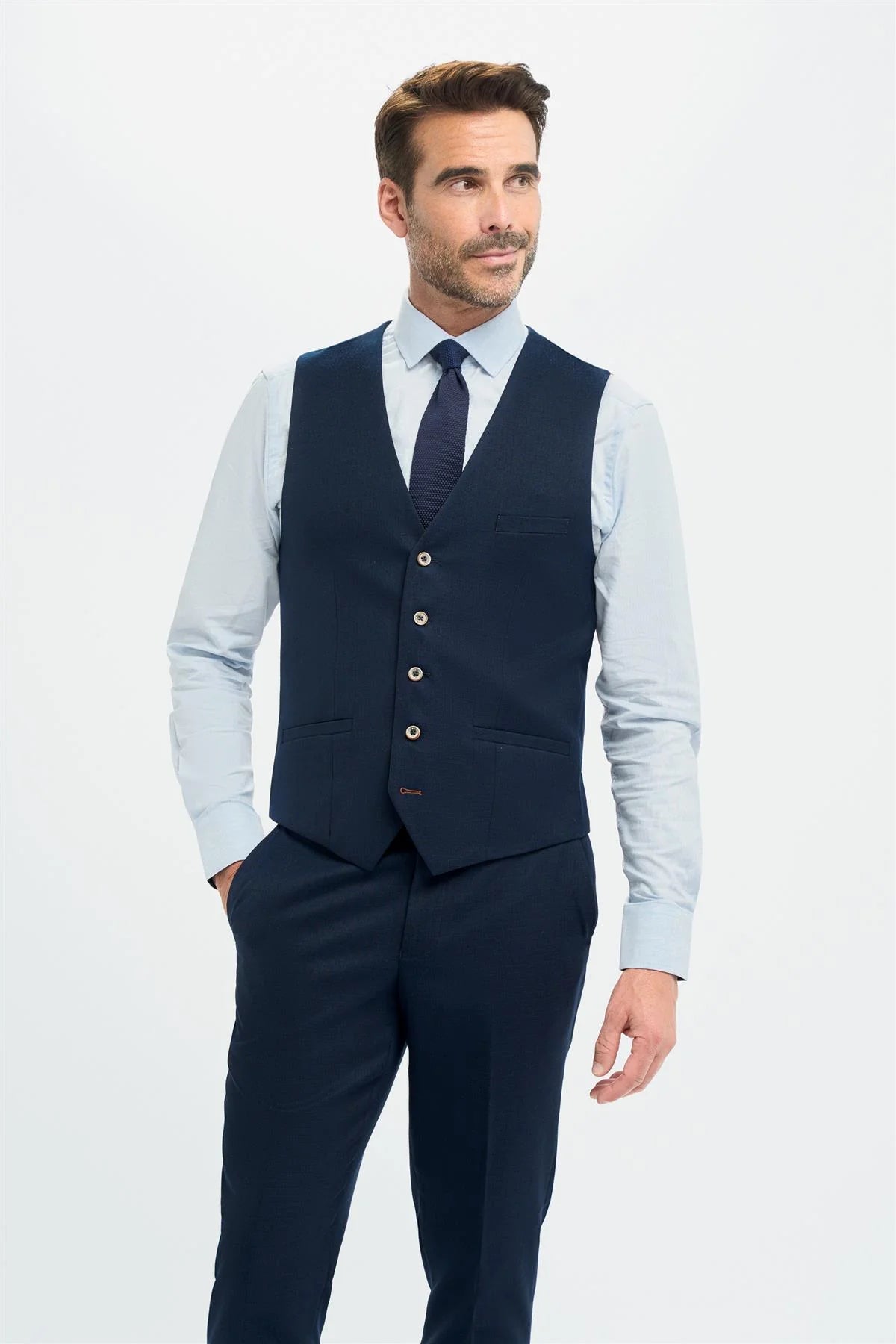 Traje de tres piezas azul marino de corte sastre para hombre Tropez