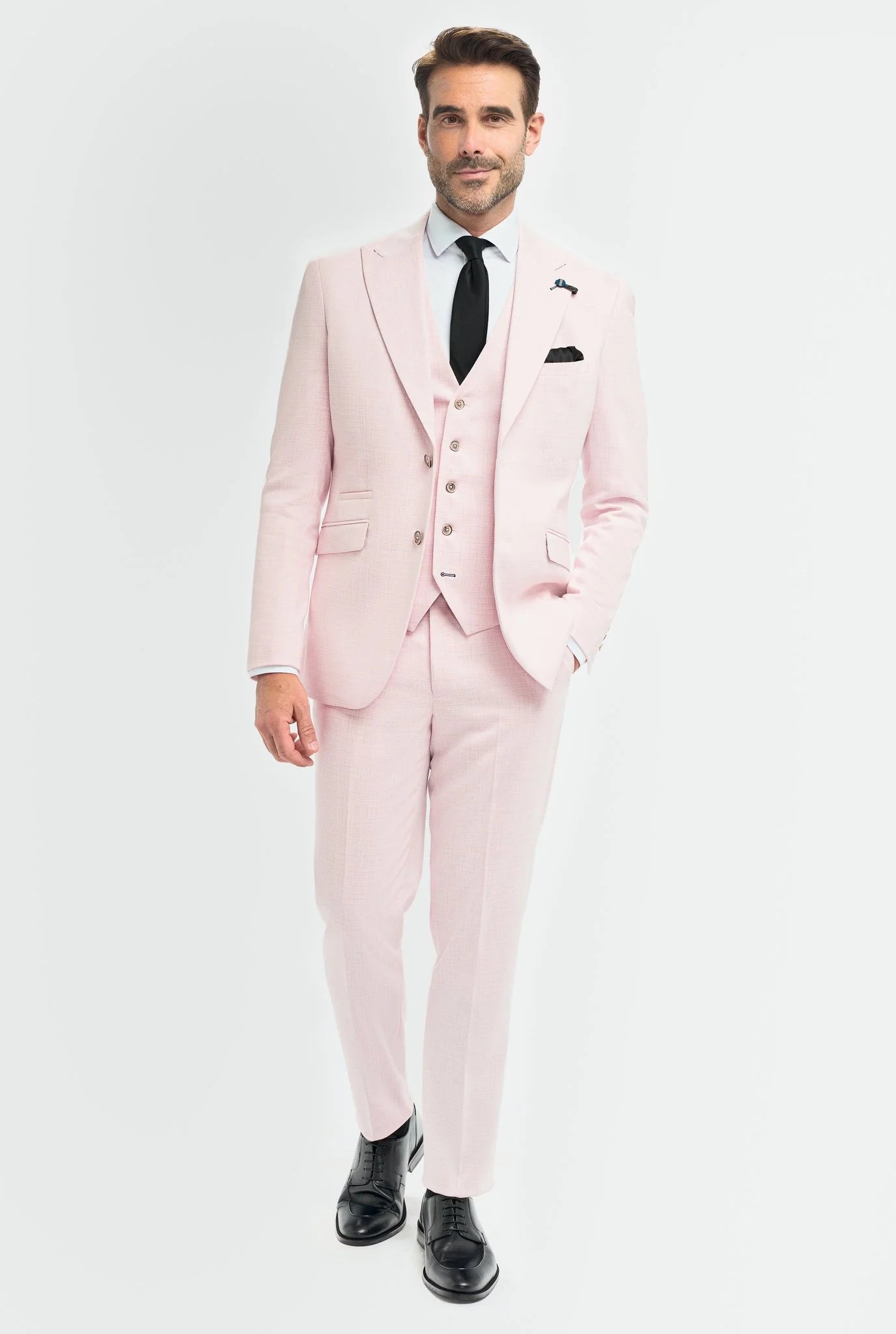 Traje de hombre de 3 piezas rosa de corte sastre Tropez