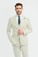 Traje de tres piezas para hombre Tropez, color verde salvia, corte sastre.