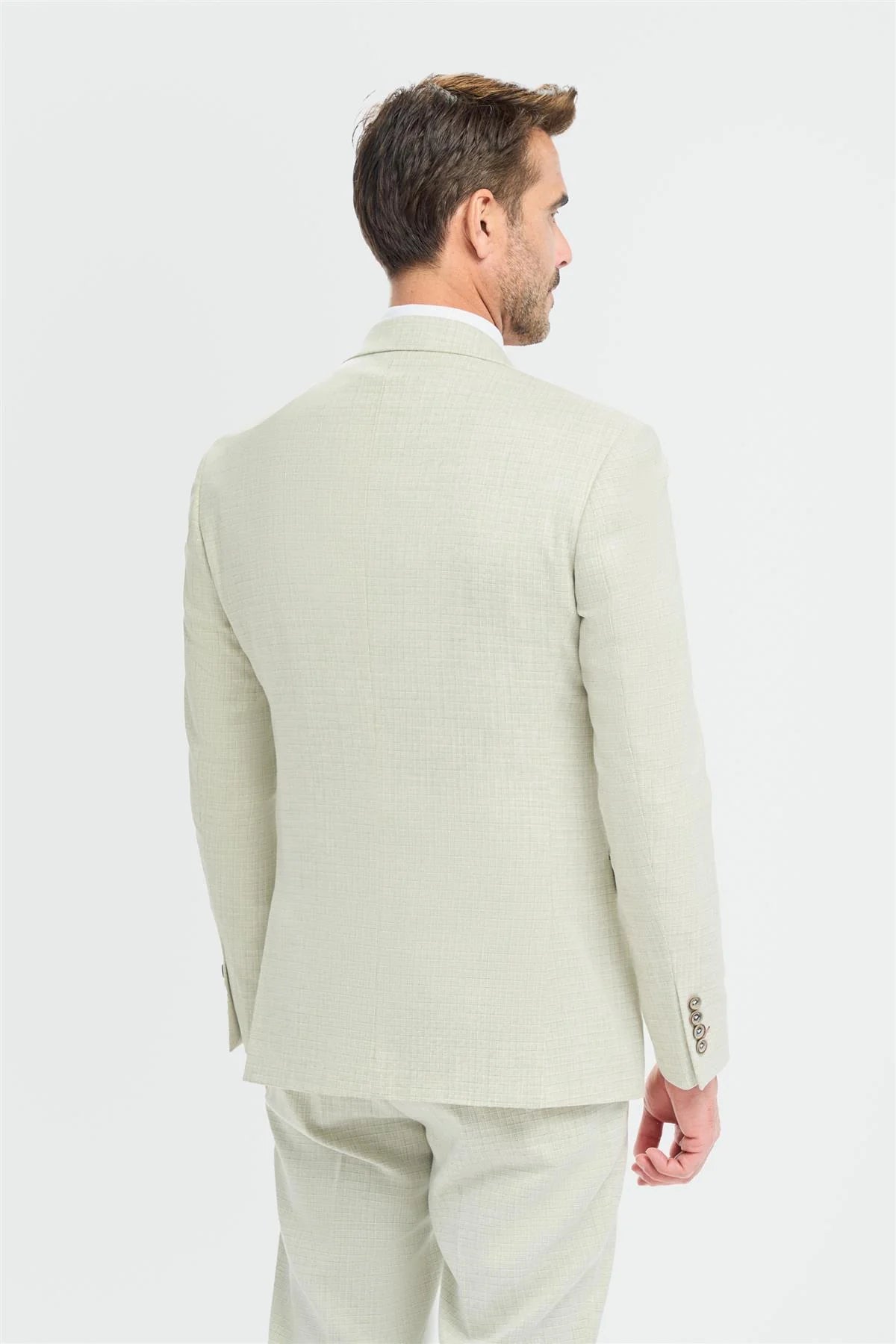 Traje de tres piezas para hombre Tropez, color verde salvia, corte sastre.