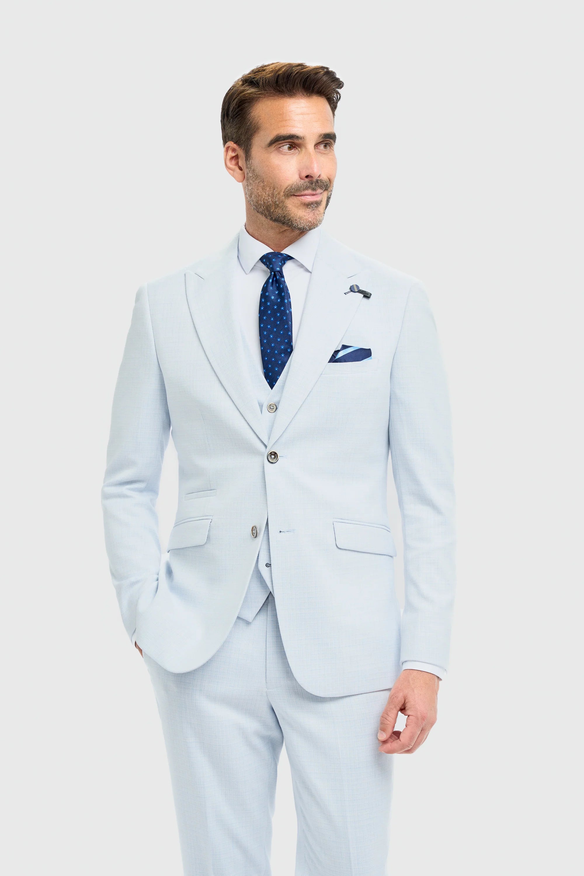 Traje de hombre de 3 piezas azul cielo de corte sastre Tropez