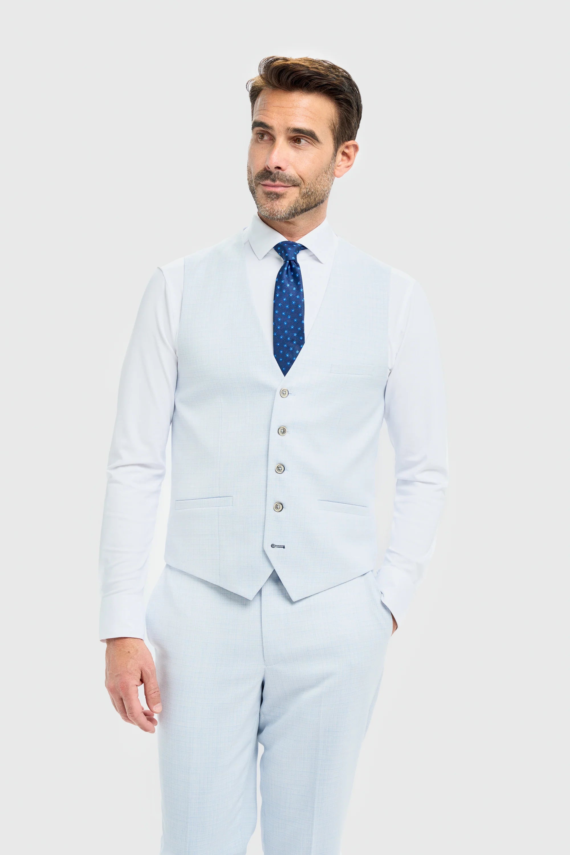 Traje de hombre de 3 piezas azul cielo de corte sastre Tropez