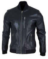 Chaqueta bomber de cuero negro para hombre