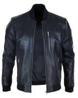 Chaqueta bomber de cuero negro para hombre