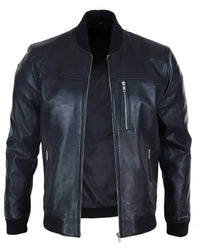 Chaqueta bomber de cuero negro para hombre