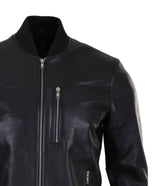 Chaqueta bomber de cuero negro para hombre