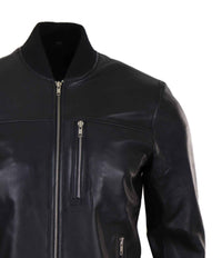 Chaqueta bomber de cuero negro para hombre