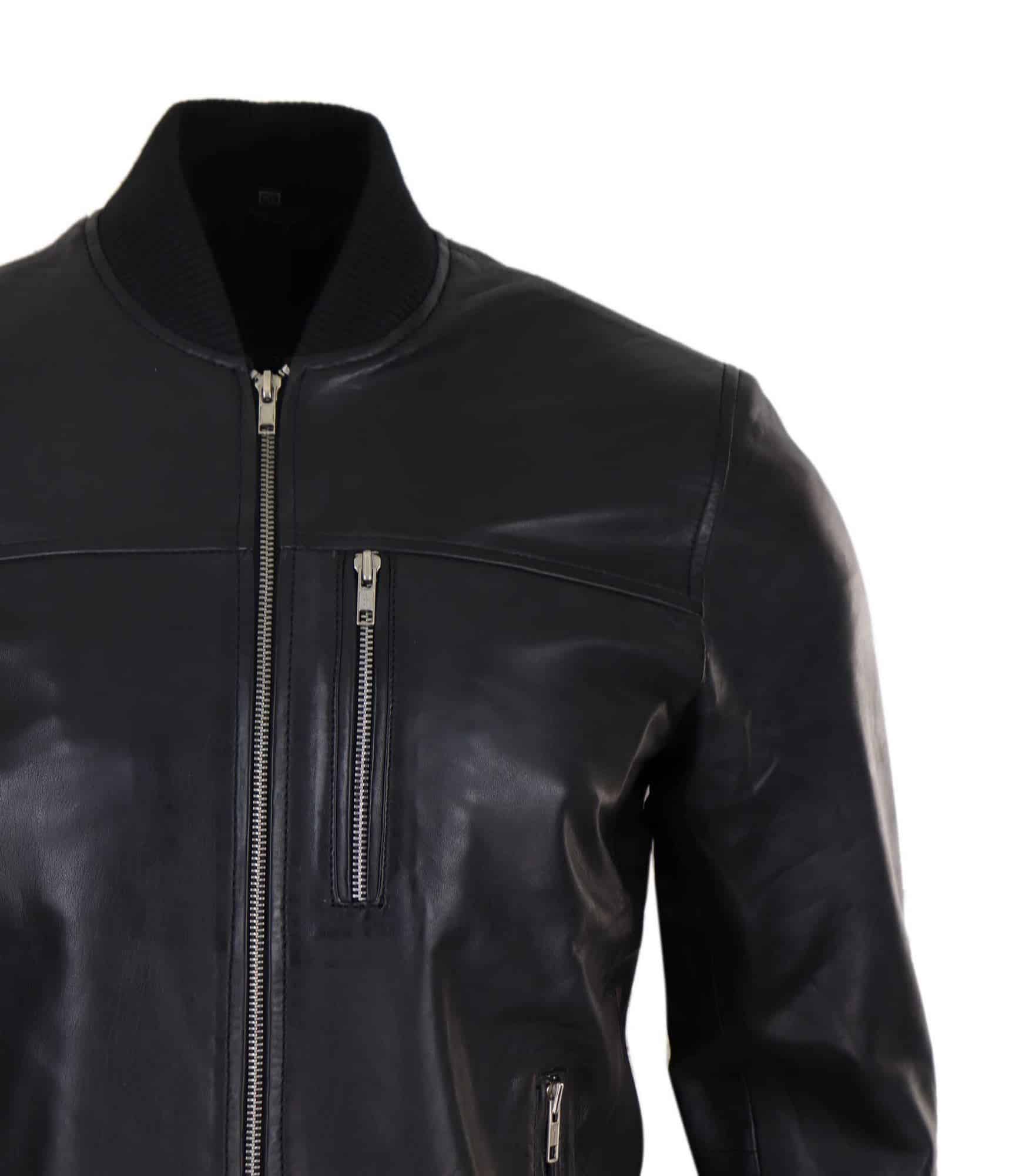 Chaqueta bomber de cuero negro para hombre