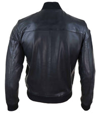 Chaqueta bomber de cuero negro para hombre