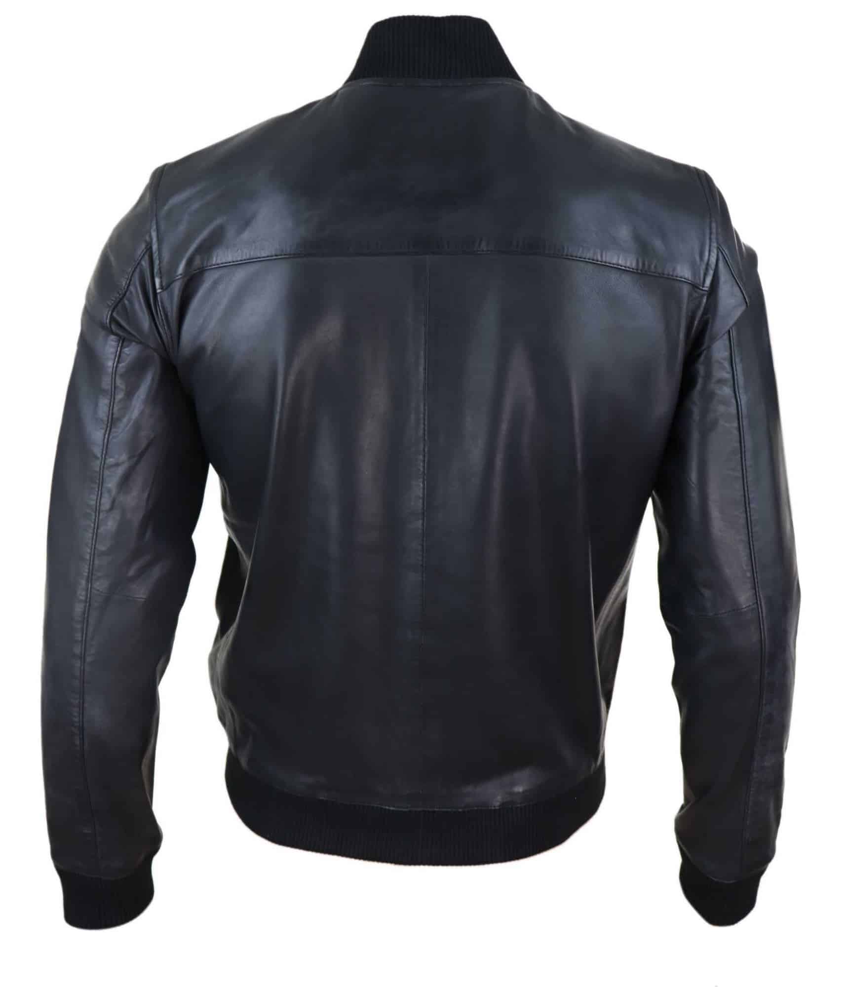Chaqueta bomber de cuero negro para hombre