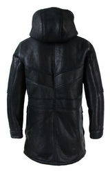 Chaqueta de hombre de piel de oveja auténtica con capucha 3/4, color negro, cálida para invierno.