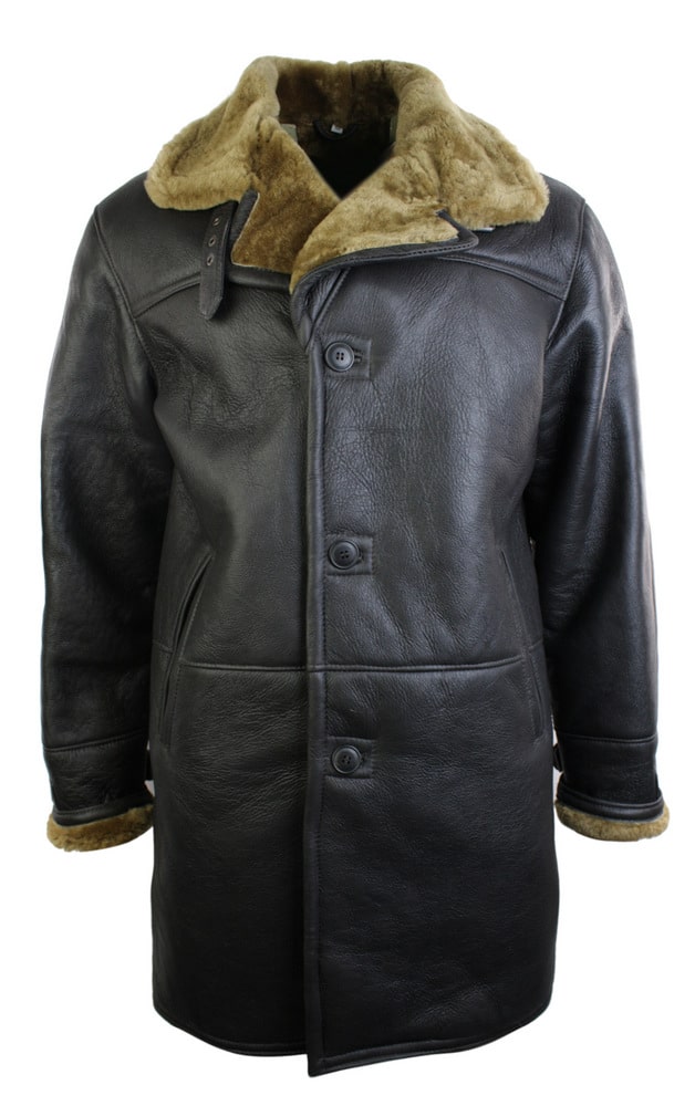 Chaqueta de hombre de piel de oveja auténtica, estilo duffle, color marrón, 3/4, clásica, marrón jengibre.