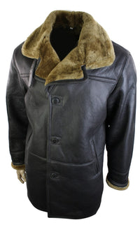 Chaqueta de hombre de piel de oveja auténtica, estilo duffle, color marrón, 3/4, clásica, marrón jengibre.