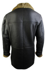 Chaqueta de hombre de piel de oveja auténtica, estilo duffle, color marrón, 3/4, clásica, marrón jengibre.