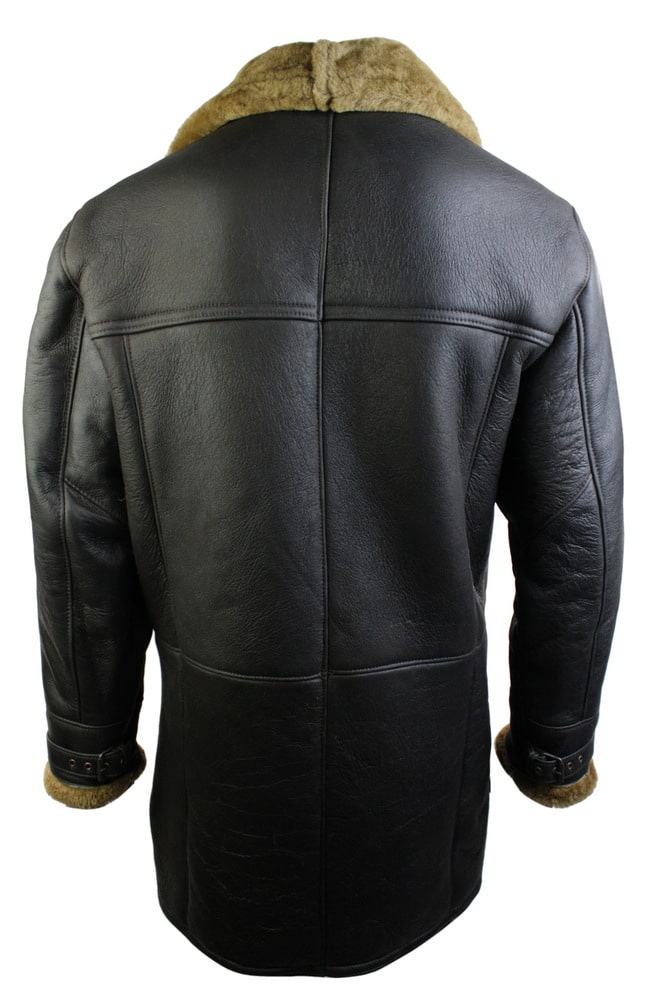 Chaqueta de hombre de piel de oveja auténtica, estilo duffle, color marrón, 3/4, clásica, marrón jengibre.