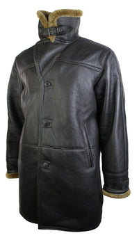 Chaqueta de hombre de piel de oveja auténtica, estilo duffle, color marrón, 3/4, clásica, marrón jengibre.