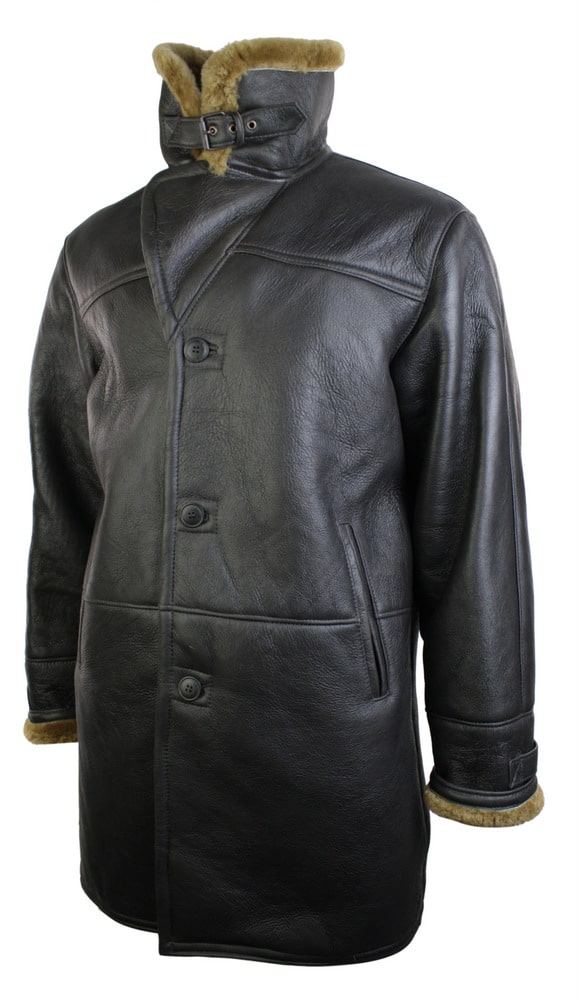 Chaqueta de hombre de piel de oveja auténtica, estilo duffle, color marrón, 3/4, clásica, marrón jengibre.