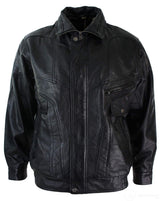 Chaqueta bomber clásica para hombre de cuero auténtico lavado marrón nobuk negro con cuello bomber negro.