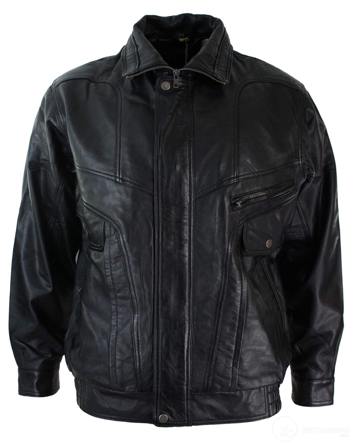 Chaqueta bomber clásica para hombre de cuero auténtico lavado marrón nobuk negro con cuello bomber negro.
