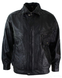 Chaqueta bomber clásica para hombre de cuero auténtico lavado marrón nobuk negro con cuello bomber negro.