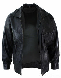 Chaqueta bomber clásica para hombre de cuero auténtico lavado marrón nobuk negro con cuello bomber negro.
