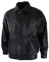 Chaqueta bomber clásica para hombre de cuero auténtico lavado marrón nobuk negro con cuello bomber negro.