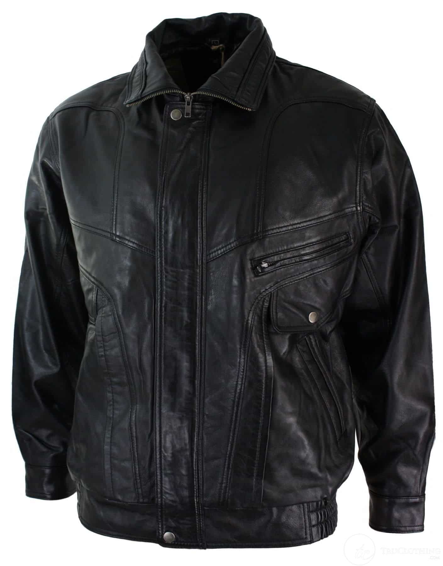 Chaqueta bomber clásica para hombre de cuero auténtico lavado marrón nobuk negro con cuello bomber negro.