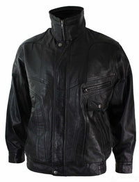 Chaqueta bomber clásica para hombre de cuero auténtico lavado marrón nobuk negro con cuello bomber negro.