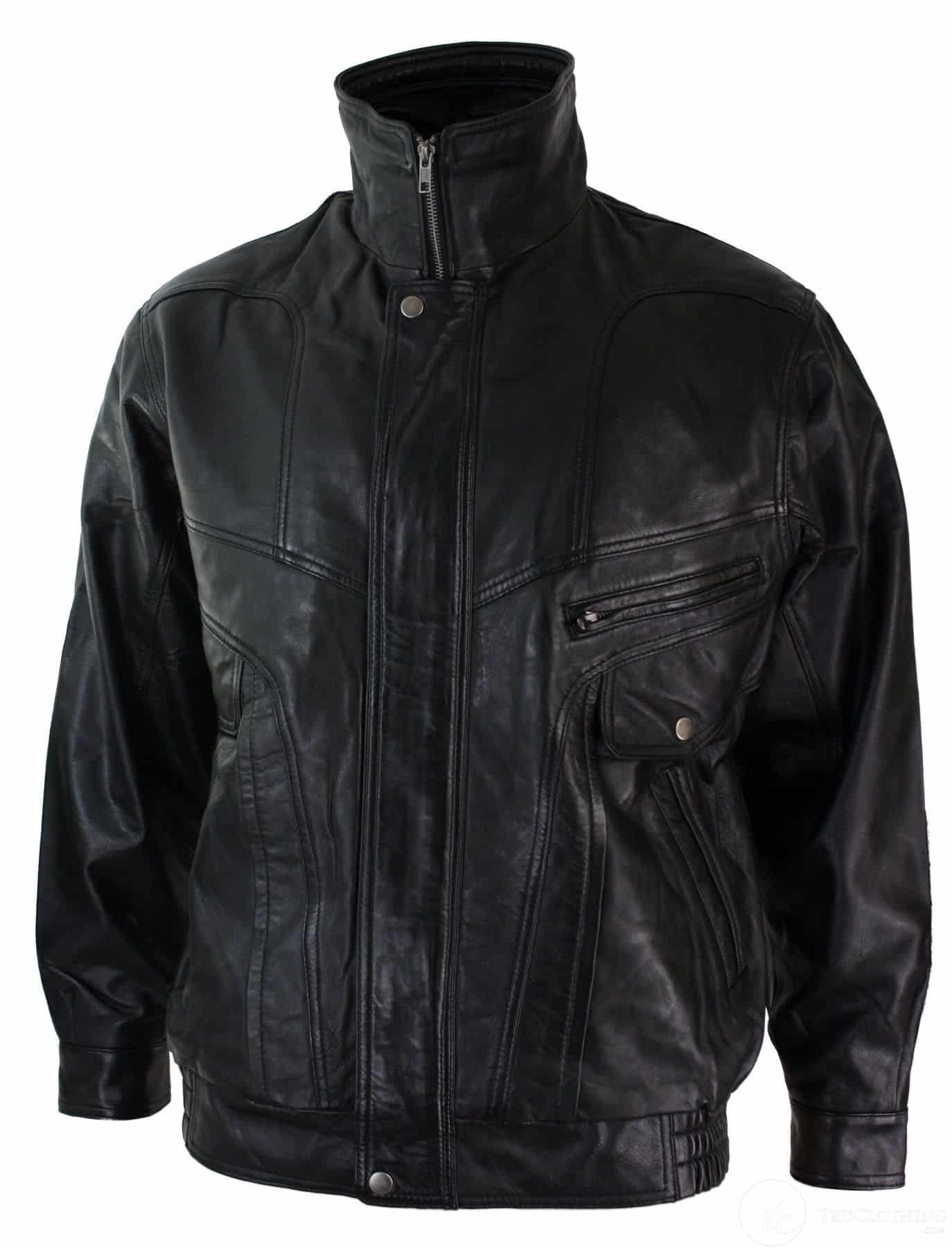 Chaqueta bomber clásica para hombre de cuero auténtico lavado marrón nobuk negro con cuello bomber negro.