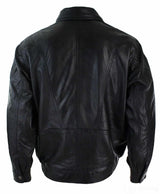 Chaqueta bomber clásica para hombre de cuero auténtico lavado marrón nobuk negro con cuello bomber negro.