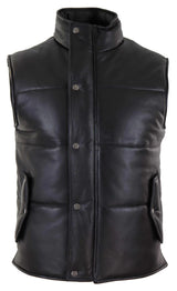 Chaleco de cuero auténtico para hombre, acolchado, con cremallera, estilo casual, color negro.