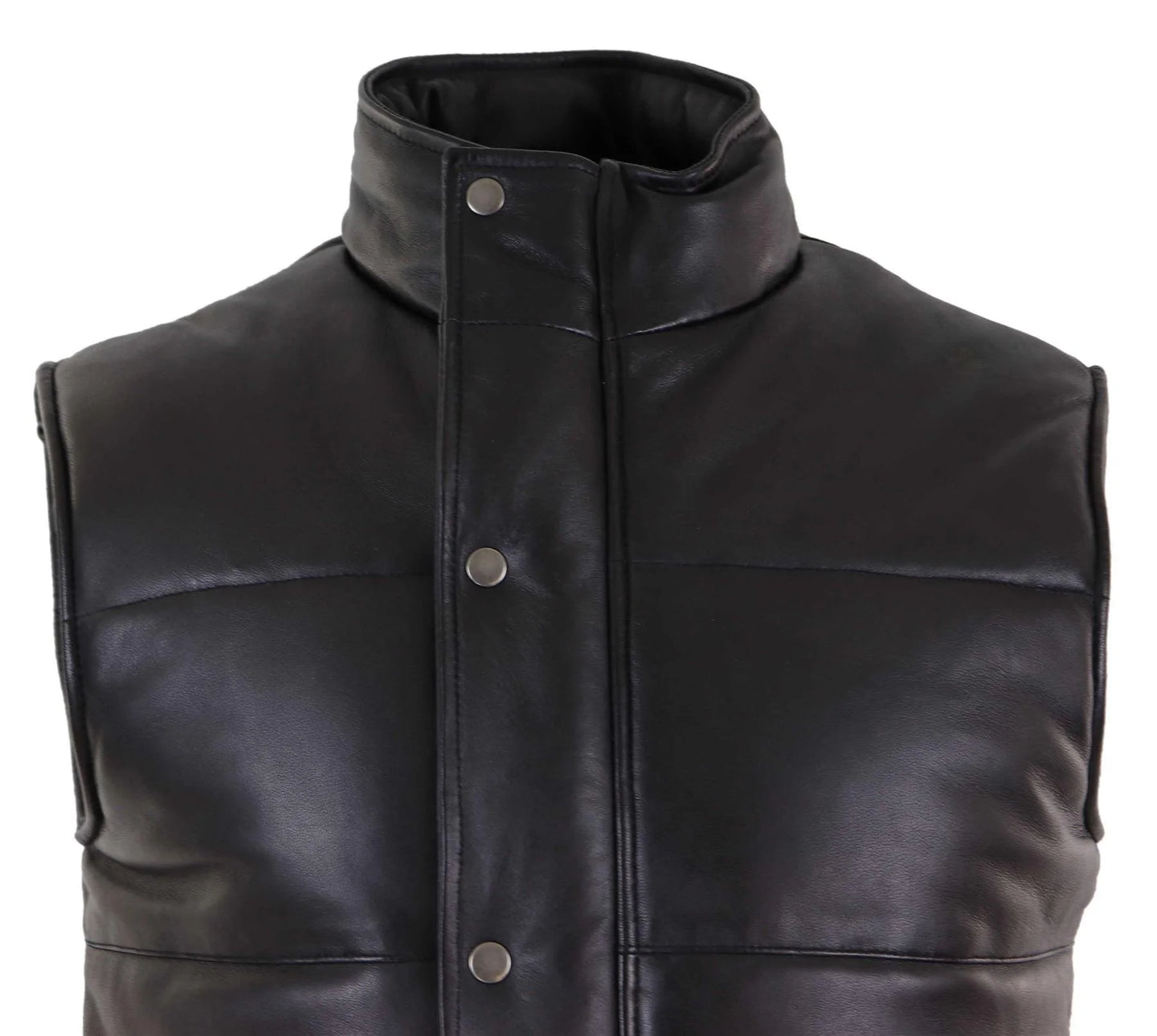 Chaleco de cuero auténtico para hombre, acolchado, con cremallera, estilo casual, color negro.